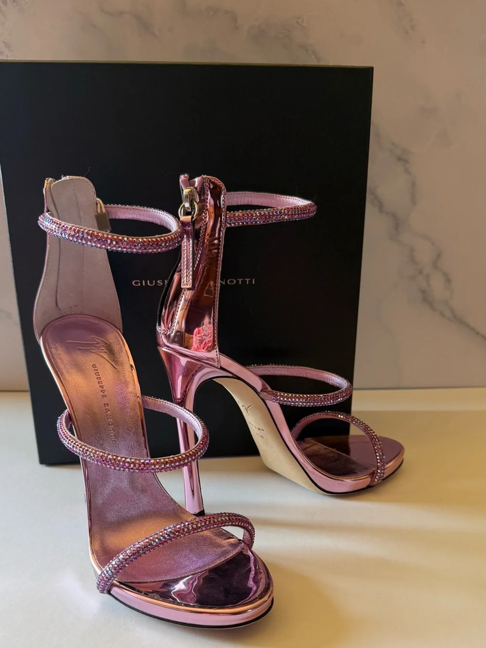 Giuseppe Zanotti Harmony Pink Crystal Heels 38.5 NEW